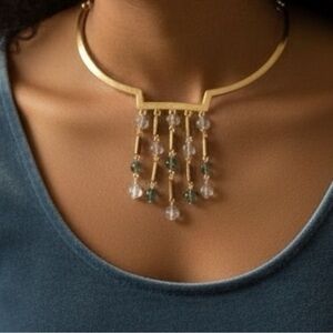 GIFT NWT VTG GIVENCHY Designer Necklace Collar Muted Gold Tone Blue Bronze